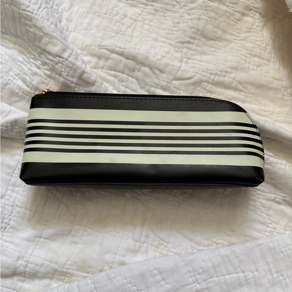 Kate Spade Black and White Striped Cosmetic Bag
